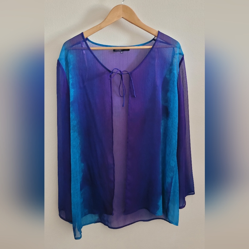 JNY Gauzy Open Top over Cotton Blend Tank Top, Women's XL, Blue & Purple Tie Dye - Picture 11 of 16